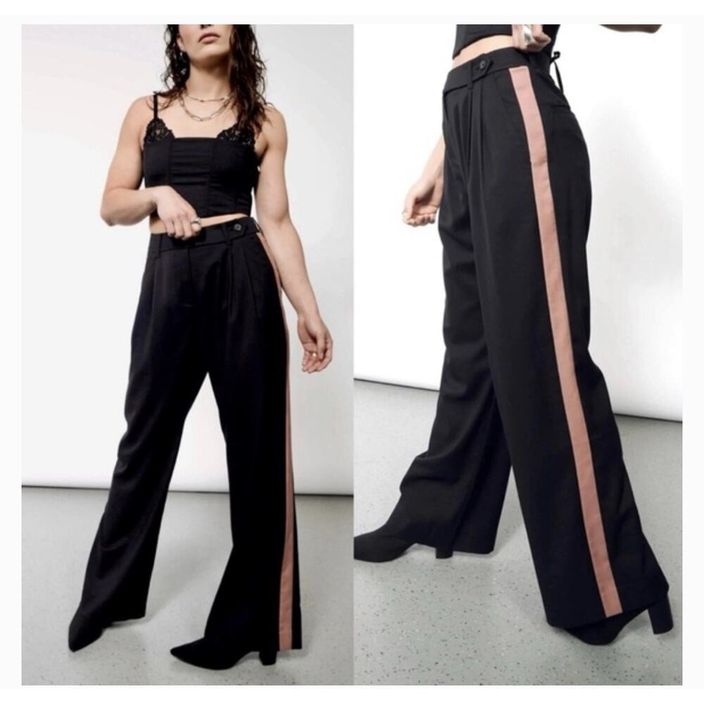 Wildfang The Empower Wide Leg Trousers Tuxedo Stripe Plus Size Pant Size 6 NWT
